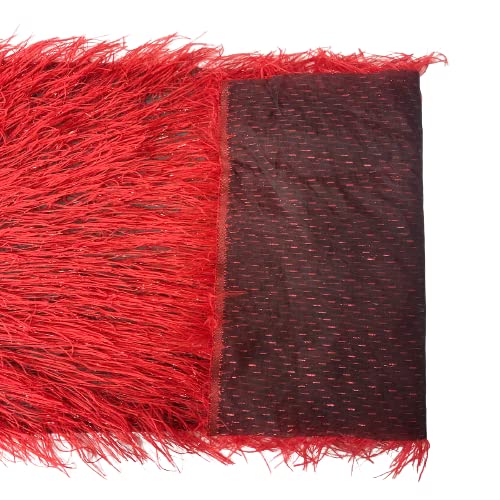 Fashion Fabrics LLC Red Metallic Faux Ostrich Feather Lace Apparel Costume Fabric - Sold by The Yard - 54"