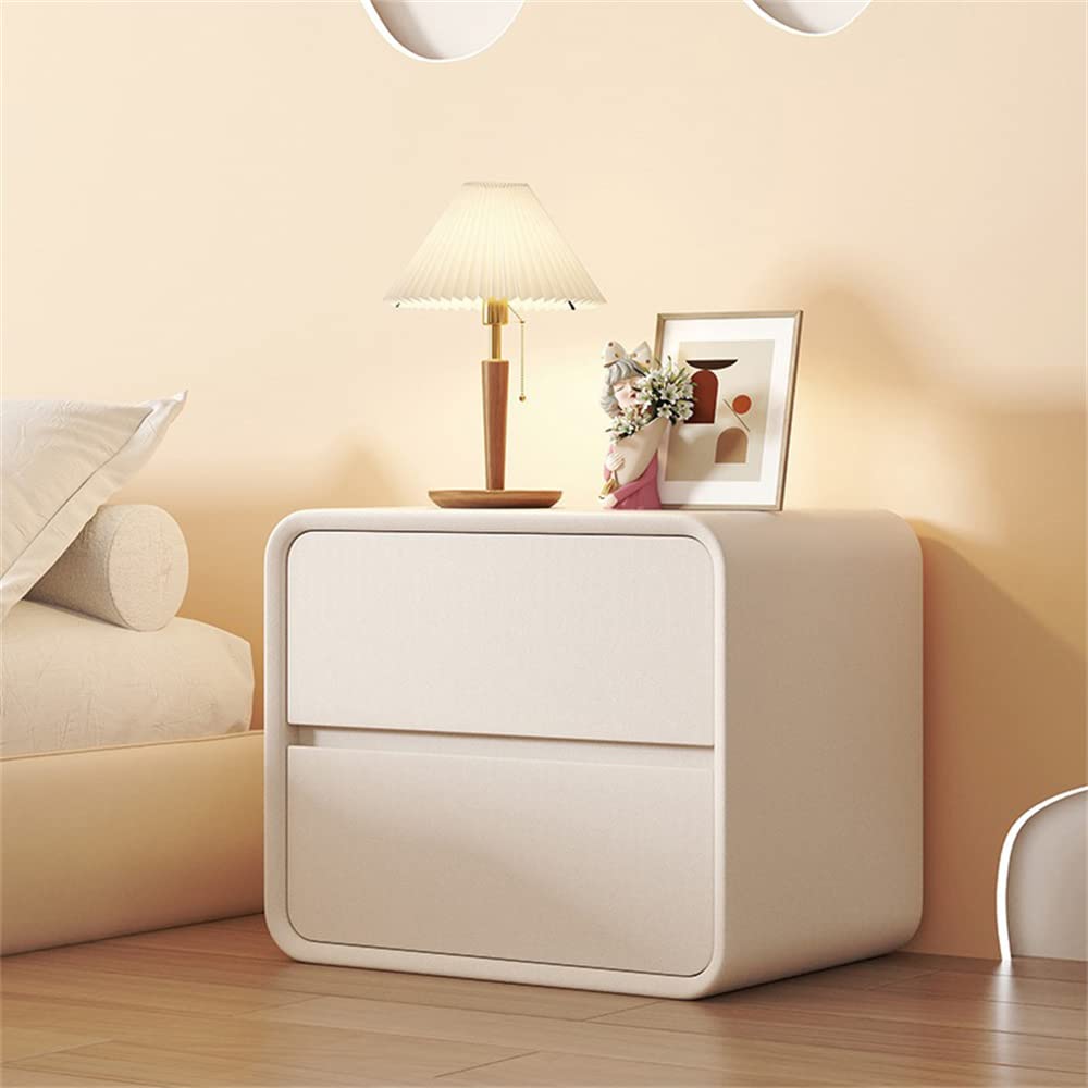 LITFAD Modern Bedside Cabinet Leather Accent Table Nightstand with 2 Drawers Wood Frame Simple Locker - Off-White 1 Piece 19.5" L x 16" W x 19" H