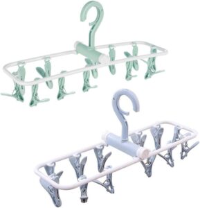 2 pac folding portable laundry hanger with 12 clips drying rack for socks&lingerie plastic clothes pins