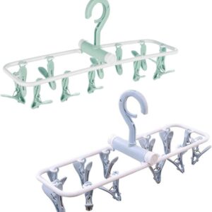 2 pac Folding Portable Laundry Hanger with 12 Clips Drying Rack for Socks&Lingerie Plastic Clothes Pins