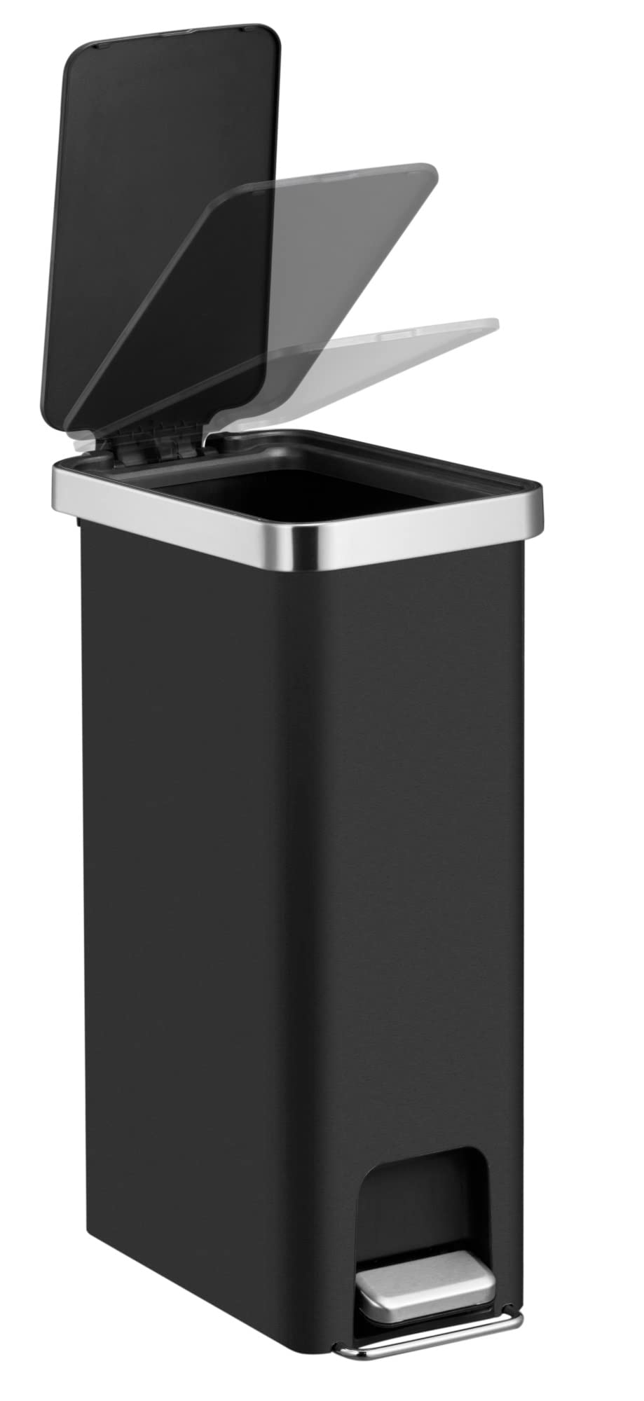 10.5 Gallon Trash Can, Plastic Slim Step On Kitchen Trash Can, Black