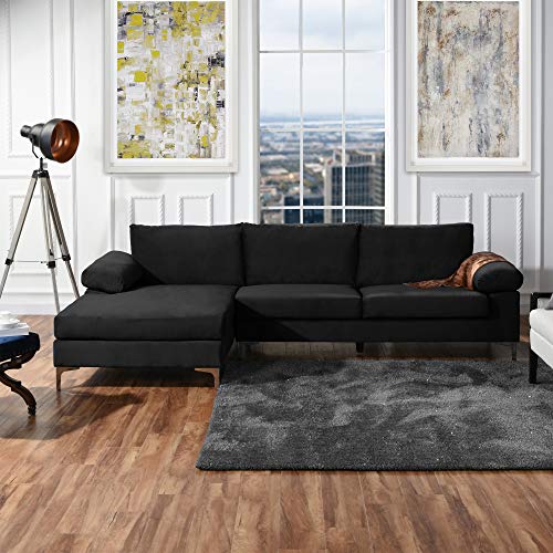 Casa Andrea Milano Modern Large Velvet L-Shape Sectional Sofa, with Extra Wide Chaise Lounge Couch