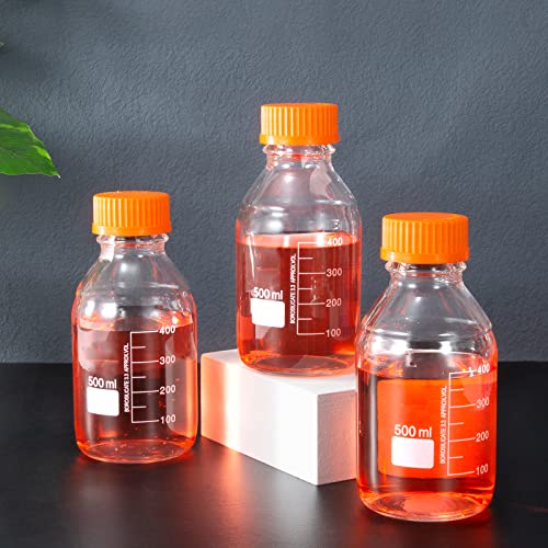 BKMAMLAB 500ml Round Media Storage Bottles with GL45 Screw Cap Borosilicate Glass Maximum temperature 249.8°F Pack of 3