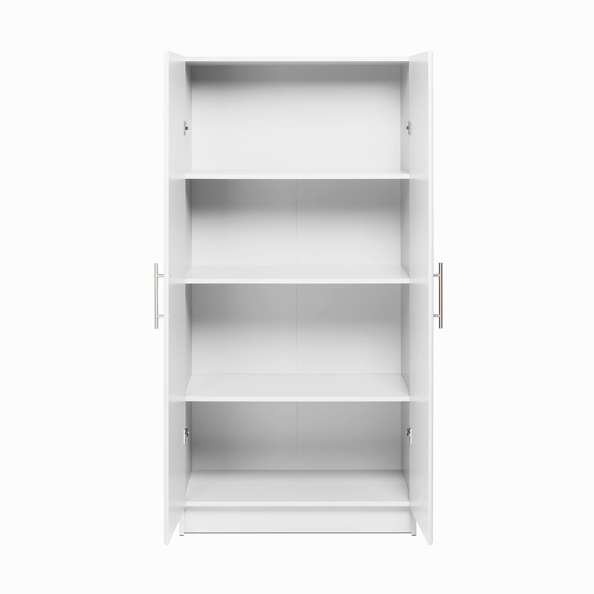 Prepac Elite 2 Door Wardrobe Cabinet, 32" W x 65" H x 20" D, White & Elite 2 Door Standing Storage Cabinet, 16" D x 32" W x 65" H, White