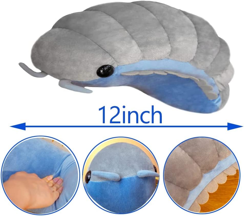 Hgplvxj Lifelike Insect Plush Toy, Pill Bug Stuffed Animal Plush Pillow Birthday Xmas Gift for Kids (Gray,12Inch)