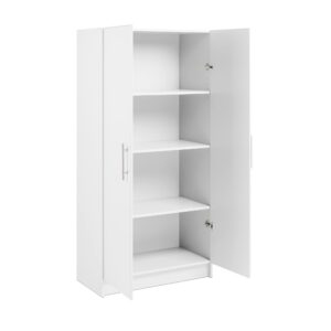 Prepac Elite 2 Door Wardrobe Cabinet, 32" W x 65" H x 20" D, White & Elite 2 Door Standing Storage Cabinet, 16" D x 32" W x 65" H, White