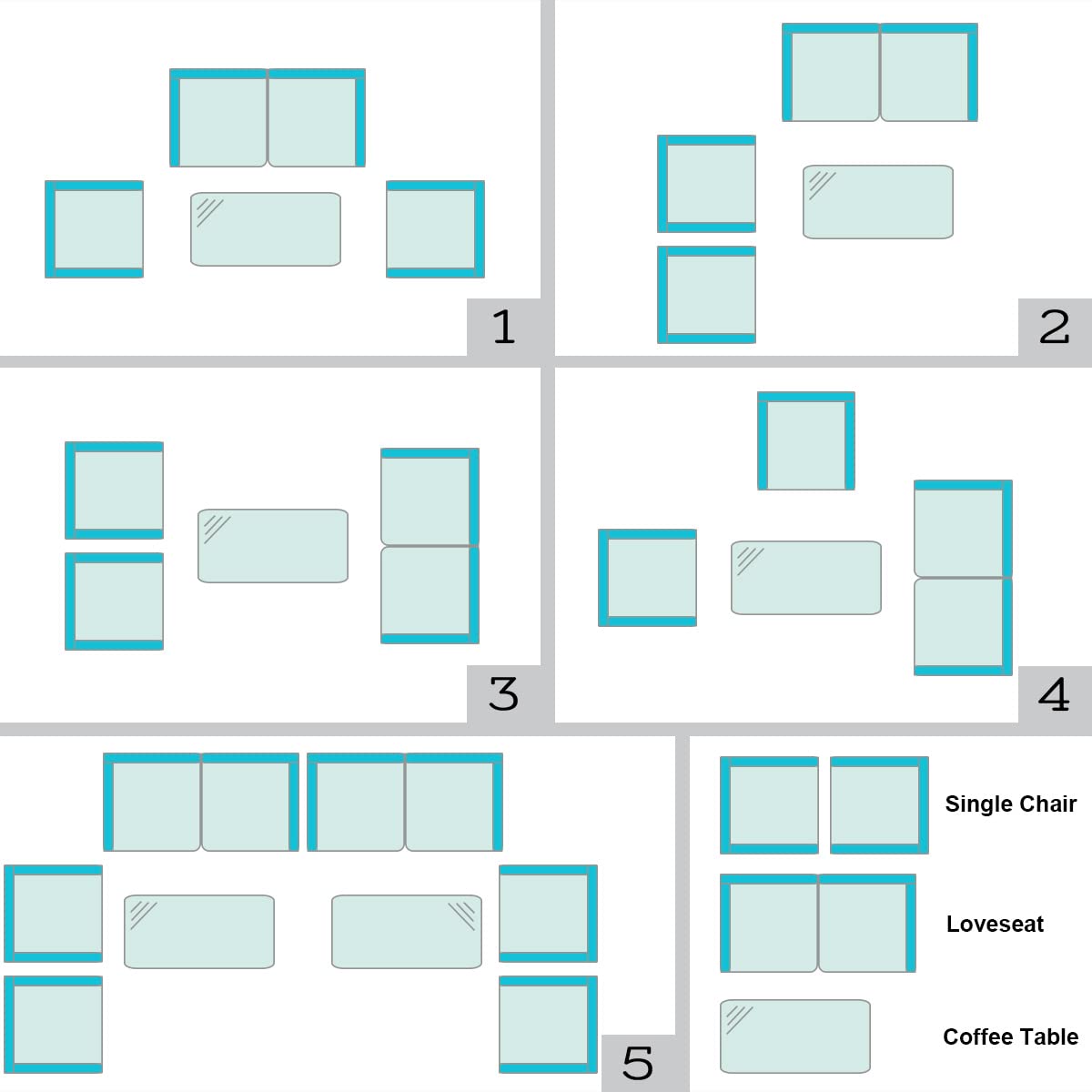 Toolsempire 4 Pieces Patio Sofa Set, Wicker Conversation Set with Ergonomic Curved Backrest, Rattan Furniture Set with Water-Resistant Cushion & Tempered Glass Table for Balcony, Porch (Turquoise)