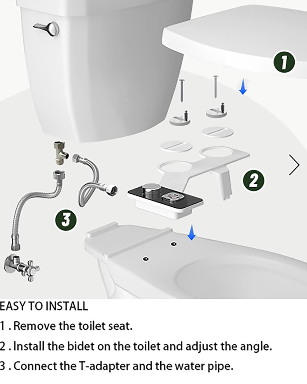 RADAAB Ultra-Slim Bidet Attachment for Frontal and Posterior Washes - Non-Electric Dual Nozzle, Adjustable Water Pressure Sprayer for Fresh and Sanitary Cold Water - Fits Any Toilet Seat