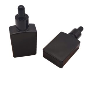 pimyrcyi （2pcs） 30ml glass dropper bottle,1 oz square lab dropping serum container,perfume vails, essential oil bottle (matte black)