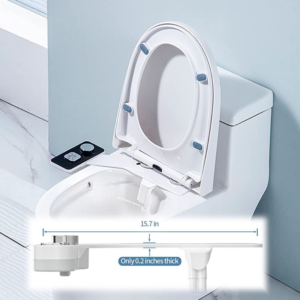 RADAAB Ultra-Slim Bidet Attachment for Frontal and Posterior Washes - Non-Electric Dual Nozzle, Adjustable Water Pressure Sprayer for Fresh and Sanitary Cold Water - Fits Any Toilet Seat