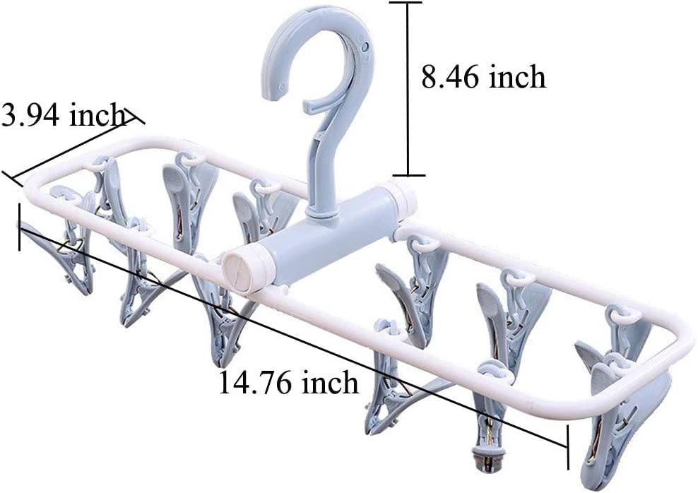 2 pac Folding Portable Laundry Hanger with 12 Clips Drying Rack for Socks&Lingerie Plastic Clothes Pins