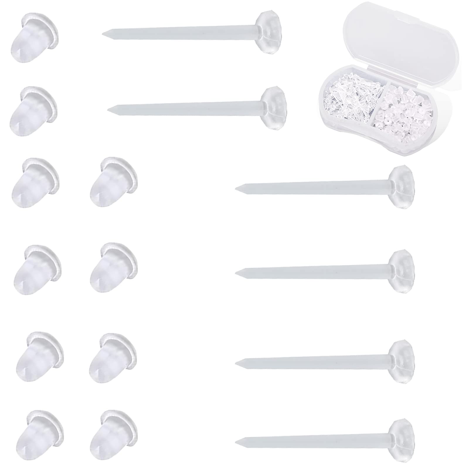 Nkwuire Plastic Earrings, 200 PCS Invisible Clear Earrings for Sports, Clear Plastic Post Earring Studs for Sports, Flat Silicone Earrings Rubber Earrings Clear Earrings for Work