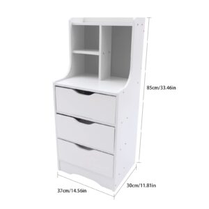 GNJINX Nightstand, Bedside Table Bedroom End Side Table Organizer Storage Cabinet, with 3 Storage Drawers End Side Table White