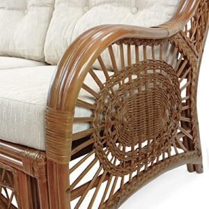 Malibu Lounge Three-Seater Sofa Natural Rattan Wicker Handmade Design with Cream Cushions, Colonial