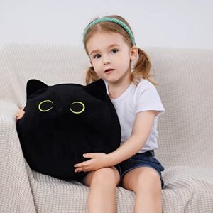 WeBingo Black Cat Plush Toy 16'' Black Cat Pillow, Soft Plush Doll Black Cat Stuffed Animal, 3D Black Cat Plushies Pillow Baby Cute Plush Toys Shape Cat Design Sofa Fat Pillow Gifts for Boys Girls