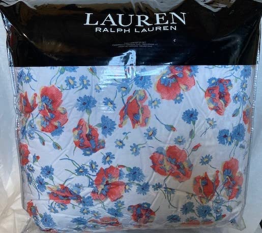 Lauren Ralph Lauren Kylah Blue Red Floral Full Queen 3 pc Duvet Cover Set Shams