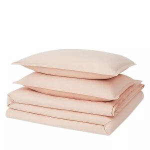 Calvin Klein Home Naturals Solid 250 TC Percale Set of 3 Duvet Set, Full/Queen Size, 55% Cotton & 45% Tencel (Beechwood)