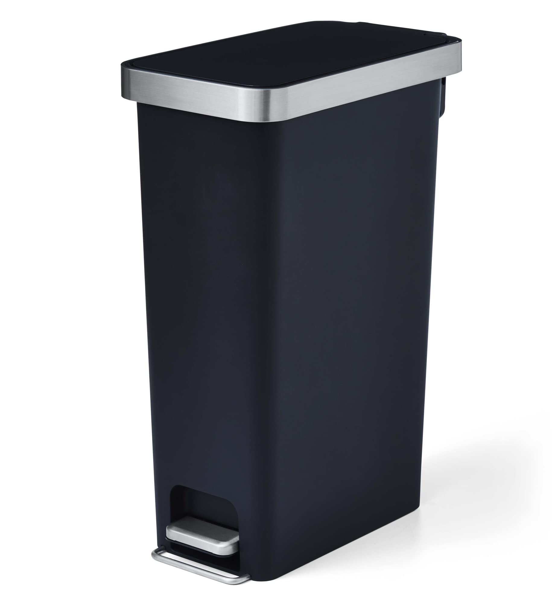 10.5 Gallon Trash Can, Plastic Slim Step On Kitchen Trash Can, Black