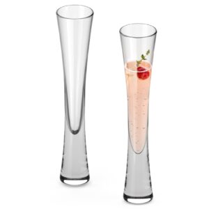 nutriups hand blown 5oz-2 pack champagne flutes glasses, clear crystal glass champagne glasses