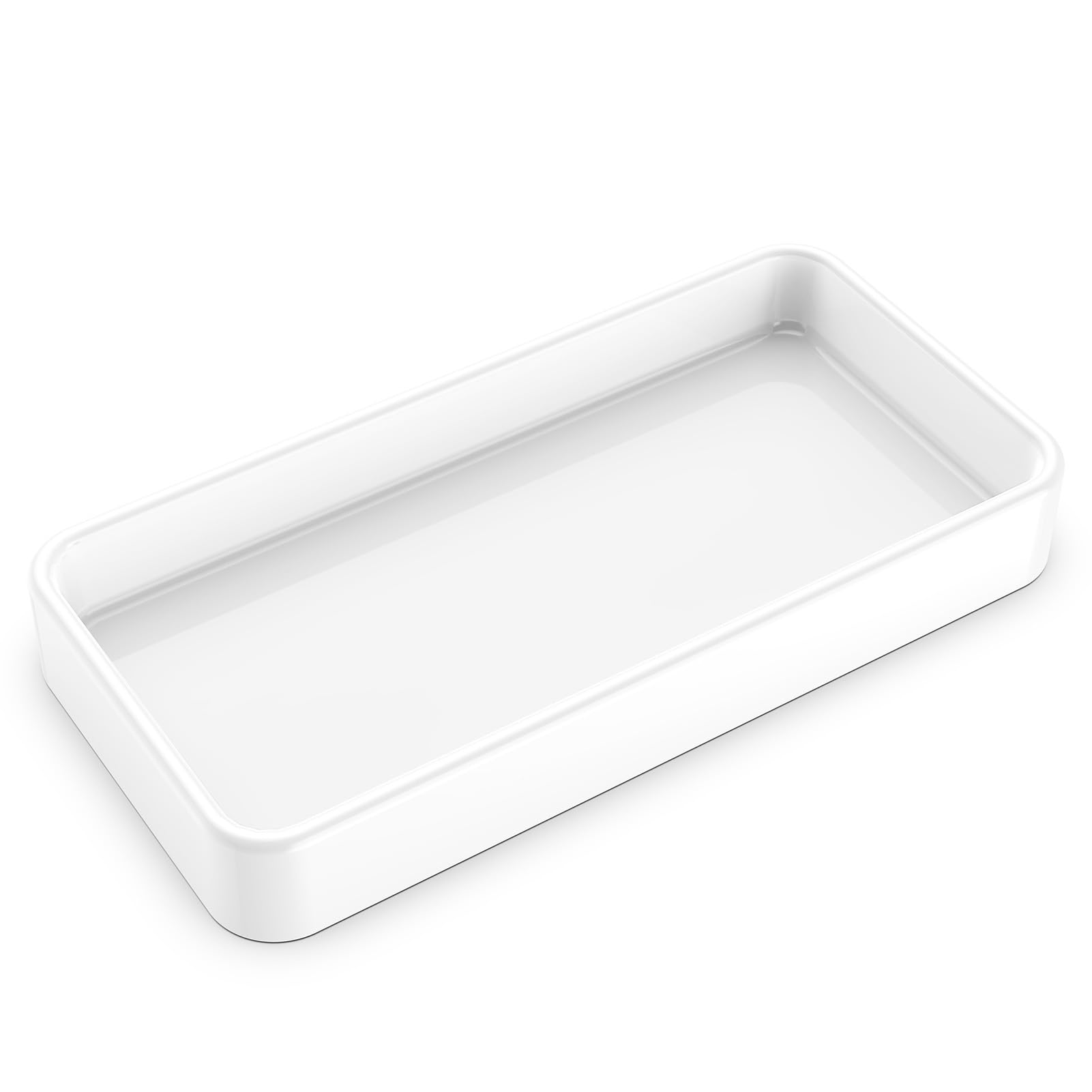 Gurygo 8" - Small Rectangular Vanity Tray for Bathroom - Ceramic Kitchen Soap Tray - Countertop and Vanity Tray - Comestic Holder Bathtub Organizer - Bathroom Tray, (White, Set/1)