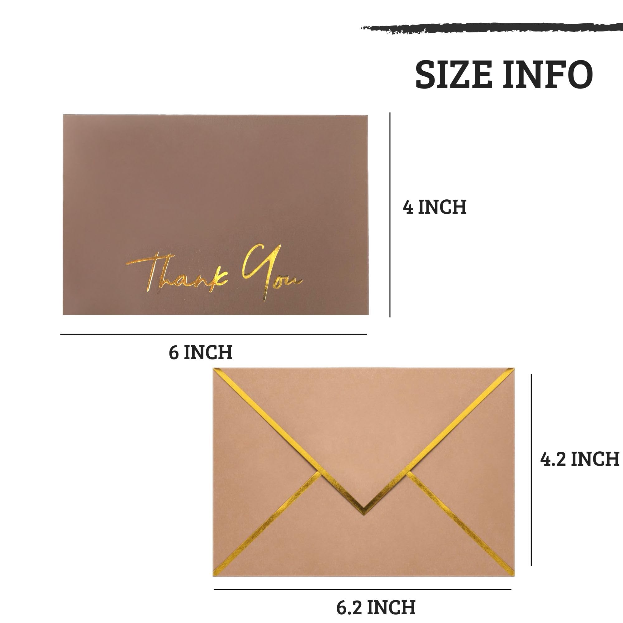 Heavy Duty Thank You Cards with Envelopes - 36 PK - Gold Thank You Notes 4x6 Inches Baby Shower Thank You Cards Wedding Thank You Cards Small Business Graduation Funeral Bridal Shower (Brown)