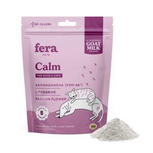 fera pet organics calming goat milk cat & dog – vet created - pet anxiety, stress & hyperactivity - ashwagandha supplement with gaba-60 servings