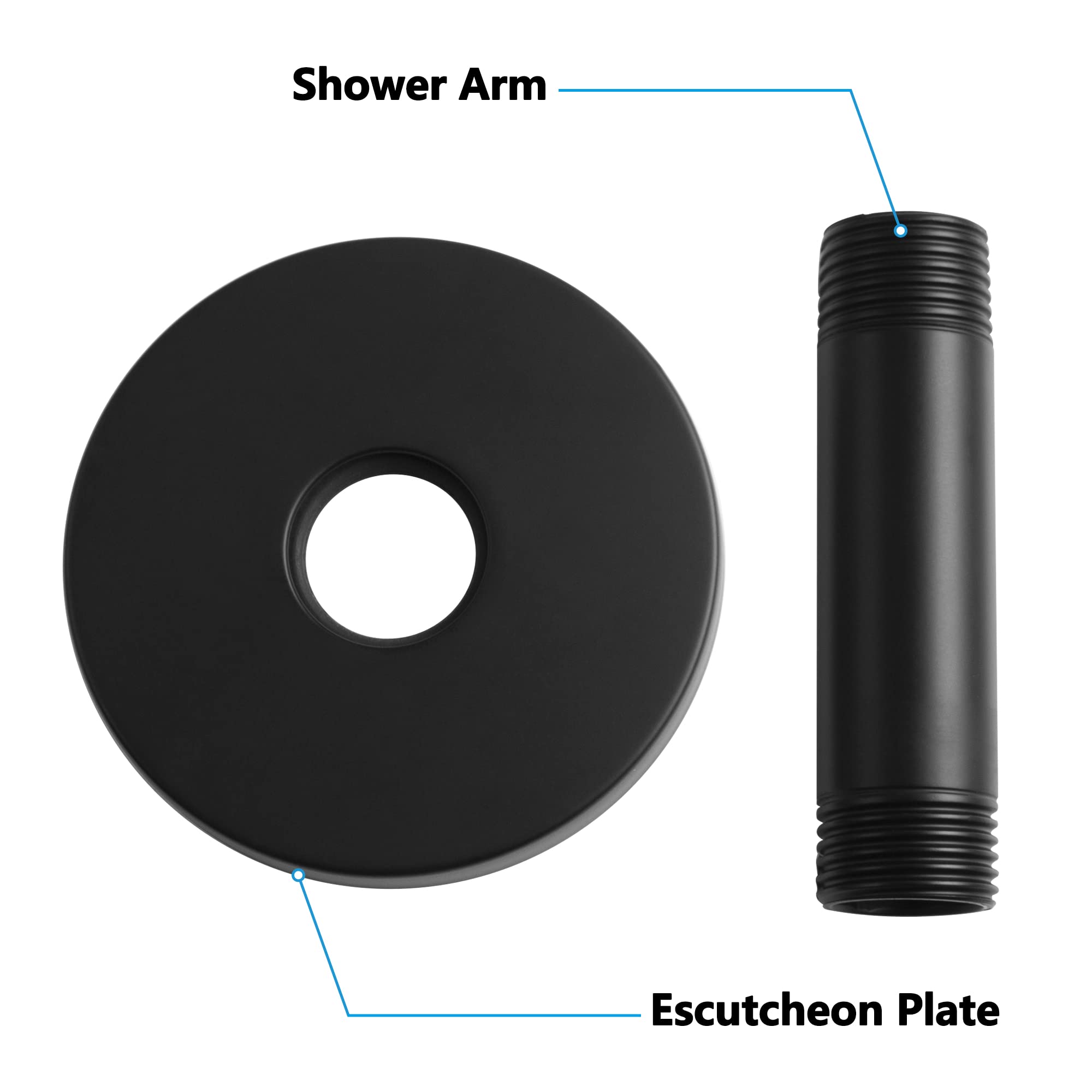 Straight Shower Arm with Flange, Ceiling Mount 3 Inches Rain Shower Head Arm Extension Replacement with Anti-Scratch Escutcheon Plate, DOLGABA Matte Black