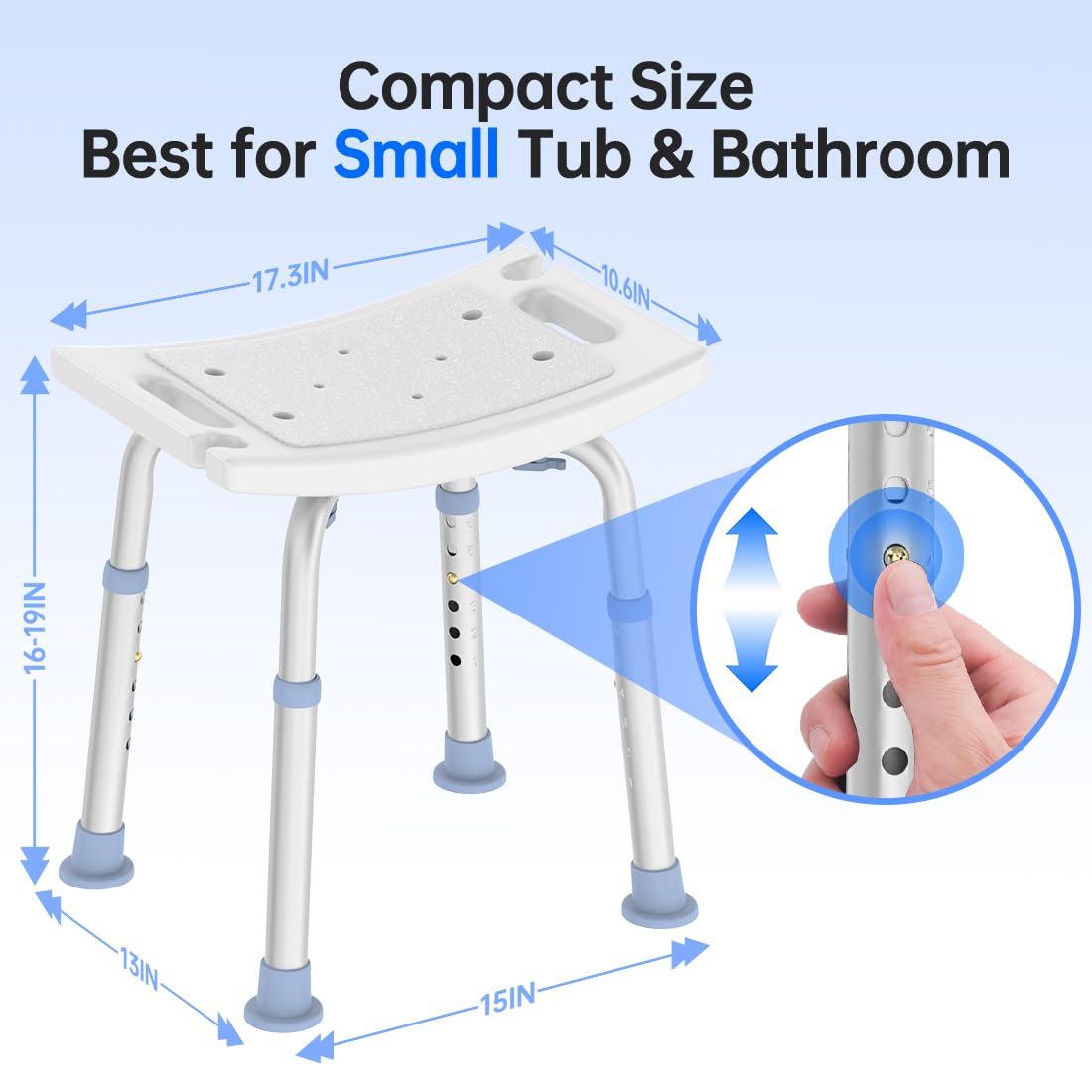 Delog Shower Chair for Inside Shower, Tool-Free Assembly Height Adjustable Shower Bench for Seniors, Elderly, Disabled, Handicap and Injured, Shower Stool 300lbs (300LB)