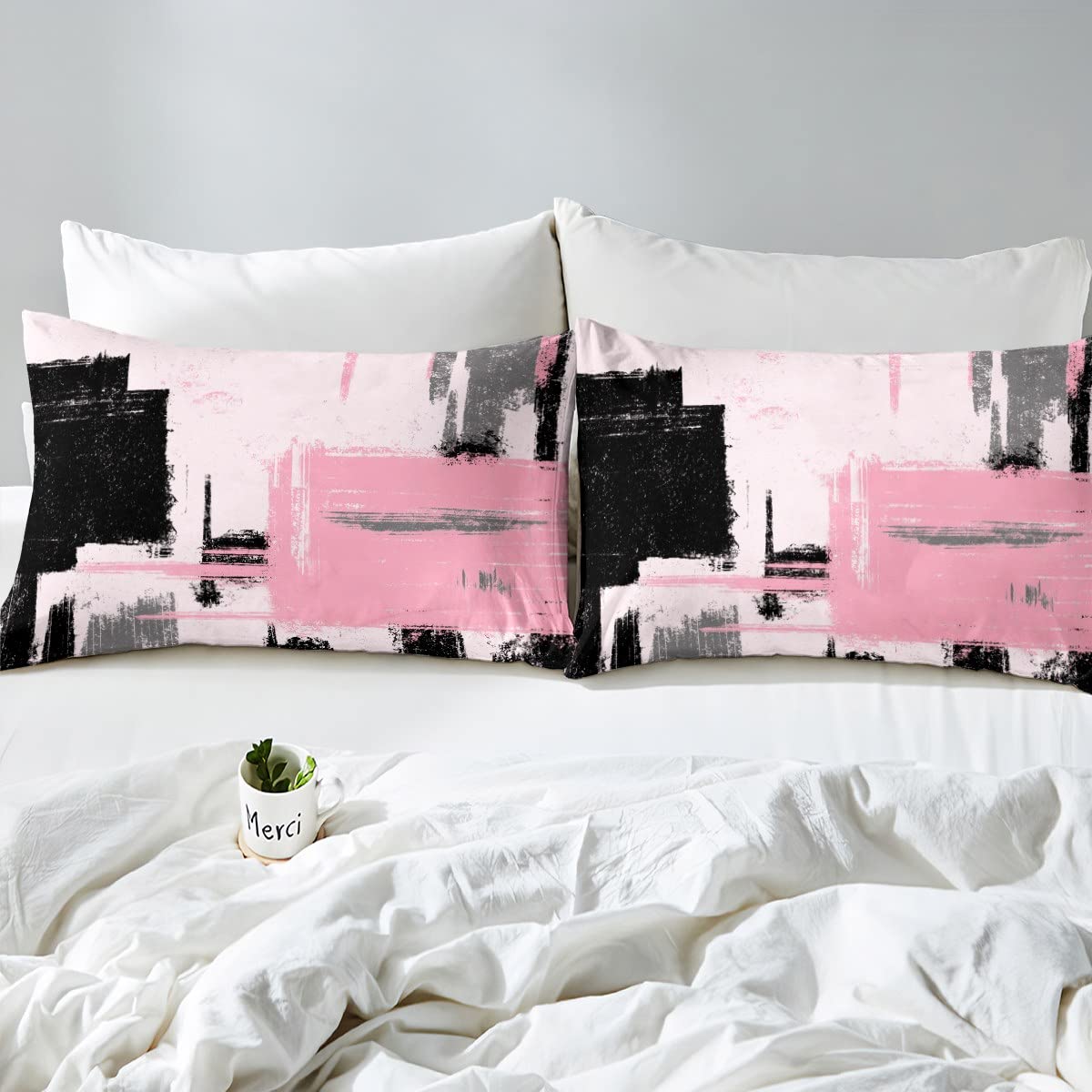 Abstract Bedding Set Modern Abstract Art Fitted Sheet for Boys Girls Children Pink Black Pattern Bed Sheet Set Room Decor Twin Size Bed Cover 2Pcs