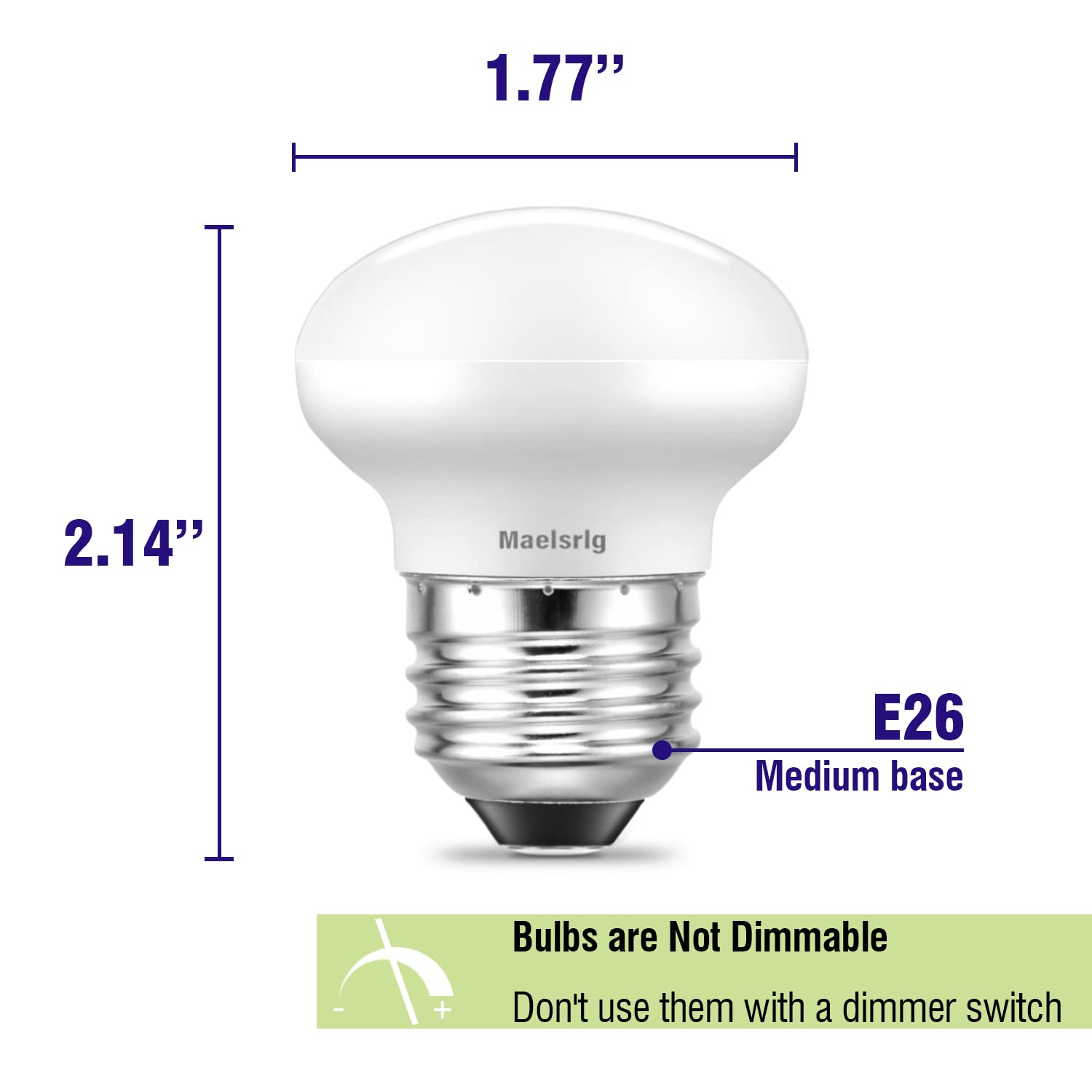 Maelsrlg R14 LED Bulb 4W(40W Equivalent) Mini Reflector Flood Light Bulbs 2700K Soft White, Curio Cabinet Light Bulb, Non-Dimmable, E26 Base Short Light Bulbs, 4-Pack