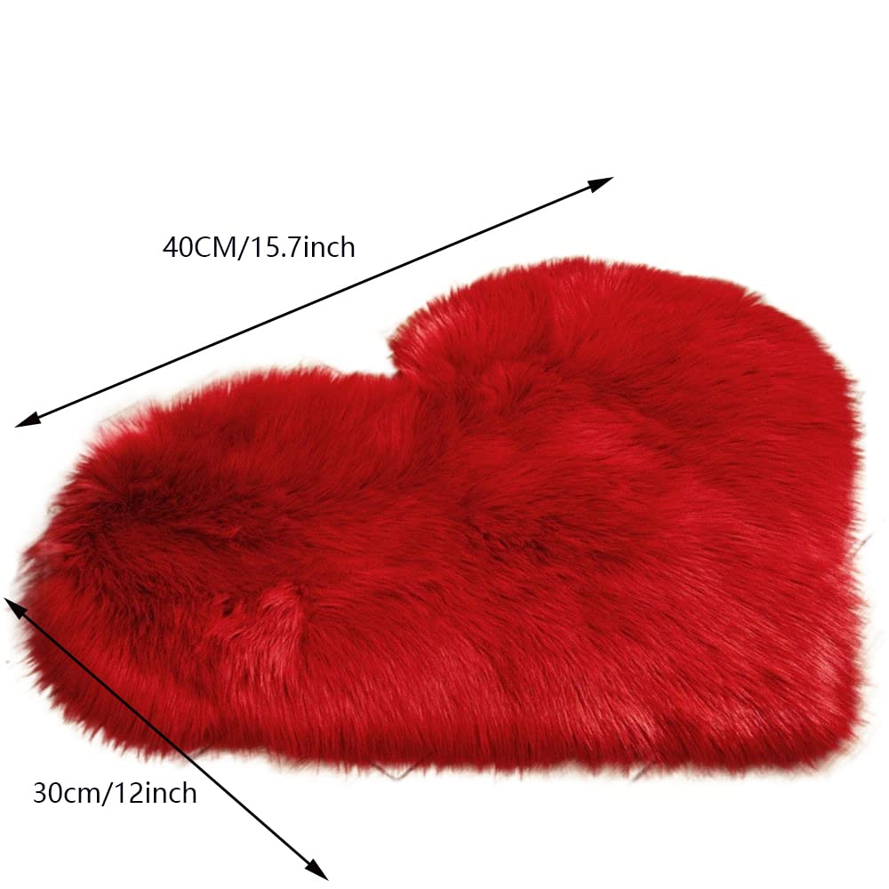 4 Pieces Heart Shaped Fluffy Faux Fur Area Rug,Small Soft Room Carpet,Floor Mats for Home Living Room Bedroom Decorations(12 x 16 Inch)