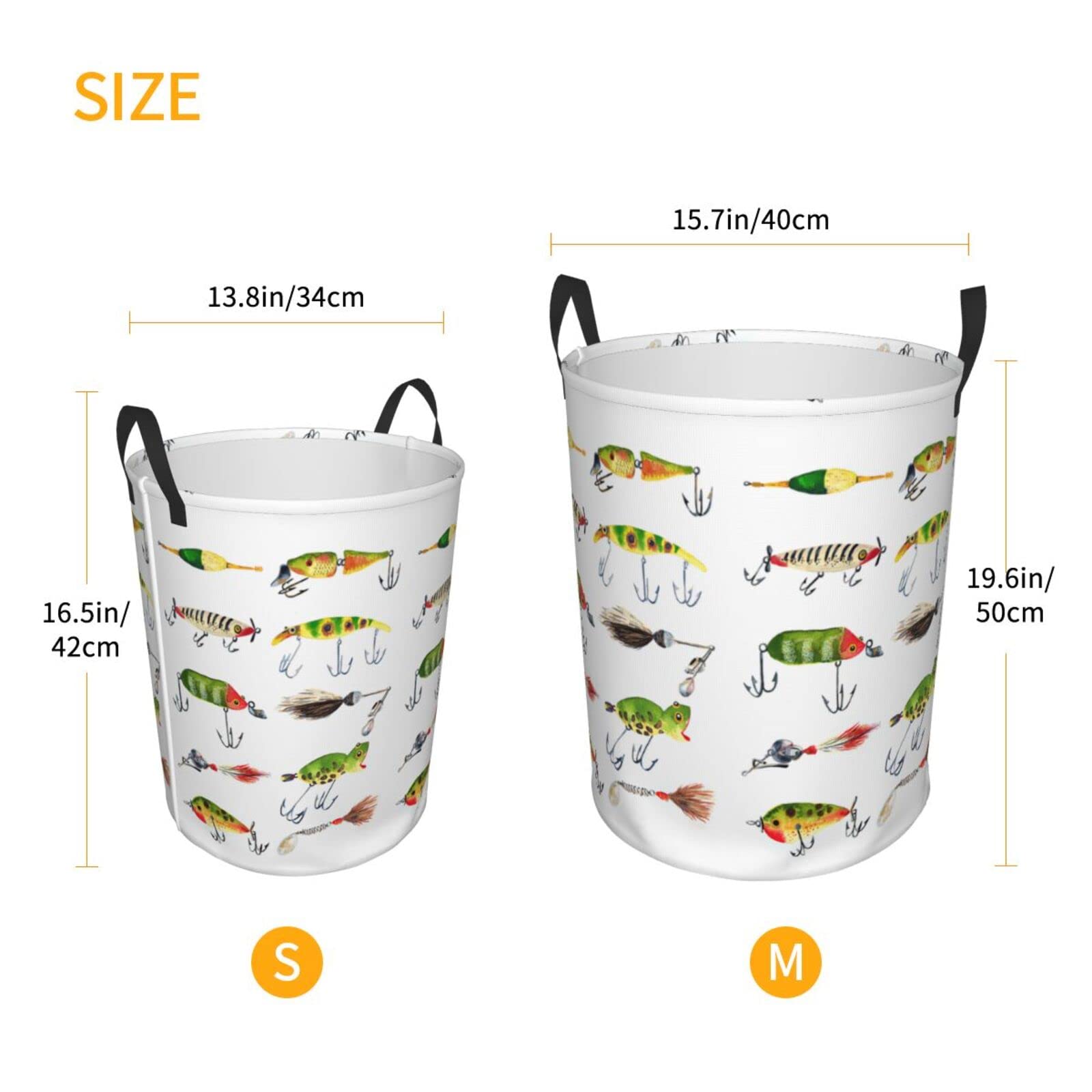 PUPSIKINS Laundry Basket Vintage Fishing Lures Laundry Hamper Collapsible Dirty Clothes Baskets Round Laundry Bag With Handles For Bathroom Bedroom College Dorms Home Laundry Room Kids Room