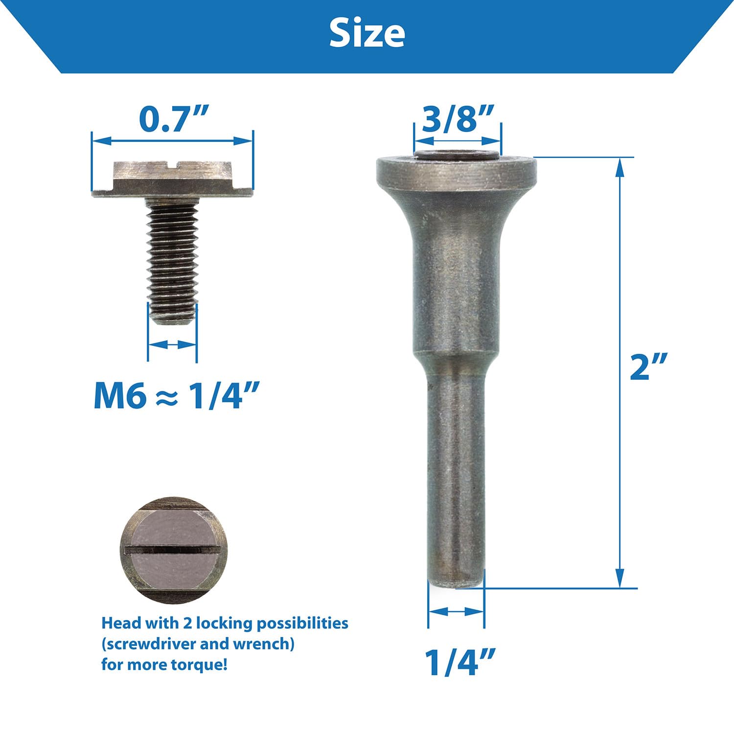 TJR© Mounting Mandrel for Cut-Off Wheels - Versatile 3/8-inch Arbor Hole and ¼-inch Stem with Dual Locking Options with Screwdriver and Wrench - Die Grinder Arbor