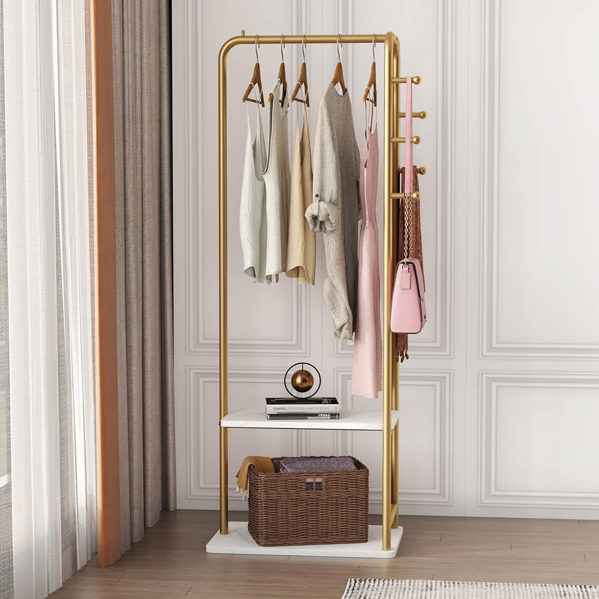 LBSLMJB Gold Metal Clothing Rack for Hanging Clothes Rack, Marble Base Heavy Duty Garment Racks for Organizer Hanging Clothes, Coats, Bag, Skirts, Shirts