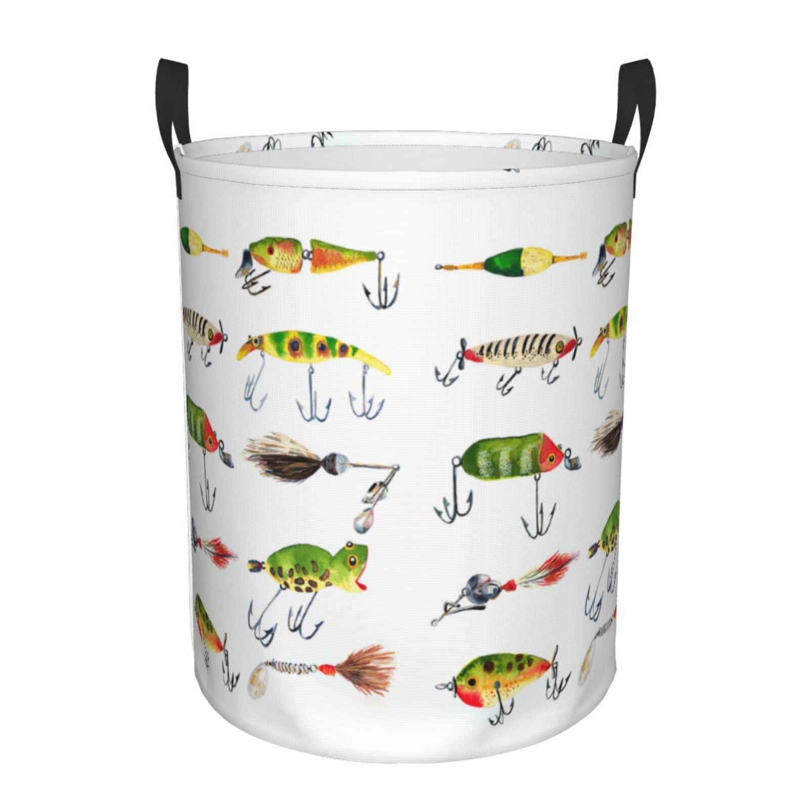 PUPSIKINS Laundry Basket Vintage Fishing Lures Laundry Hamper Collapsible Dirty Clothes Baskets Round Laundry Bag With Handles For Bathroom Bedroom College Dorms Home Laundry Room Kids Room