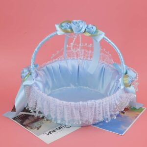 Flower Girl Basket, Cute Handle Flower Girl Basket, Wedding Flower Girl Baskets, Bridal Flower Basket, Flowers Bouquet for Wedding Party Banquet, Wedding Party Decoration (Blue)