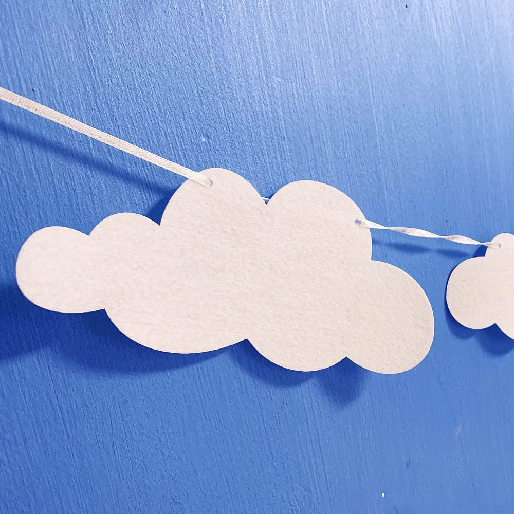 SaktopDeco 2 Pack Cloud Garland White Cloud Felt Banner Cloud Wall Decor Cloud Baby Shower Sky Theme Party Decorations