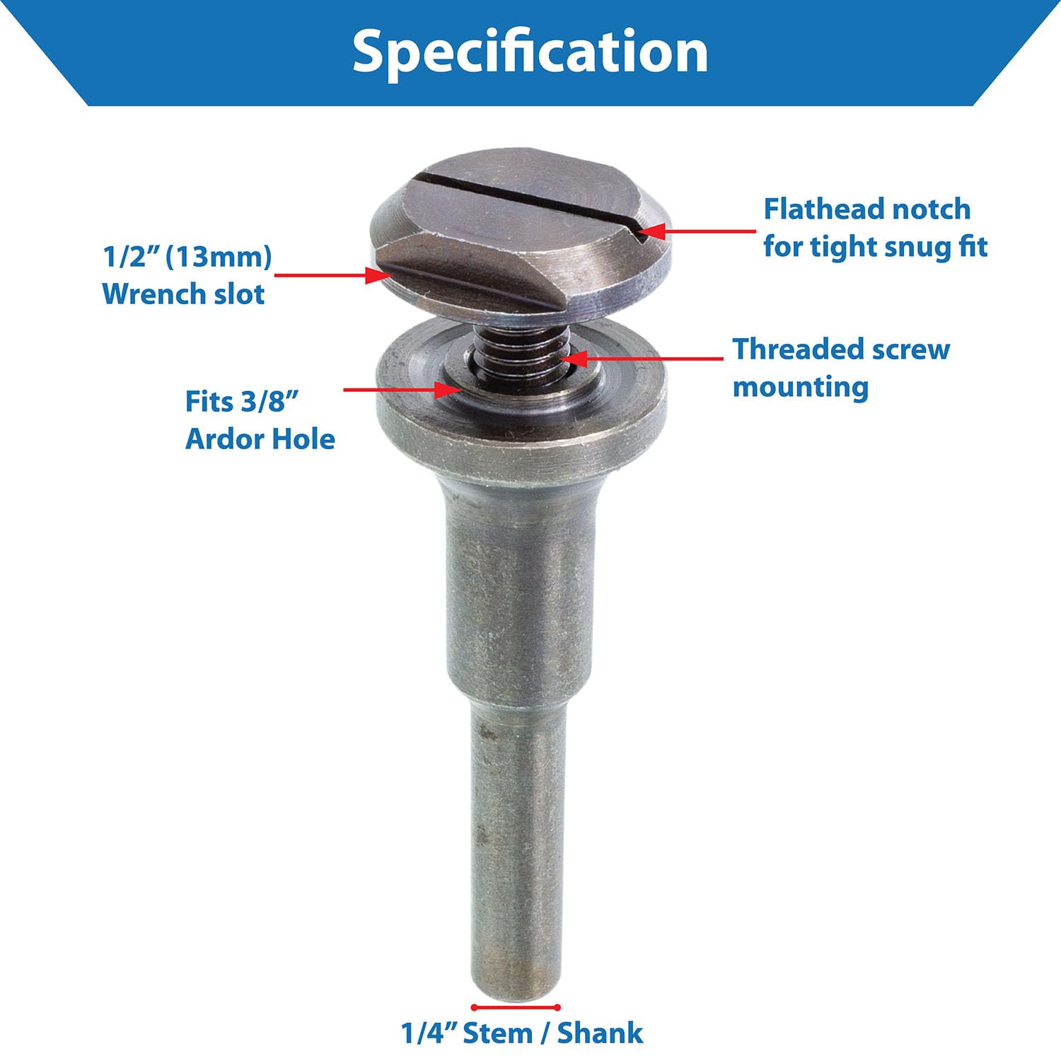 TJR© Mounting Mandrel for Cut-Off Wheels - Versatile 3/8-inch Arbor Hole and ¼-inch Stem with Dual Locking Options with Screwdriver and Wrench - Die Grinder Arbor