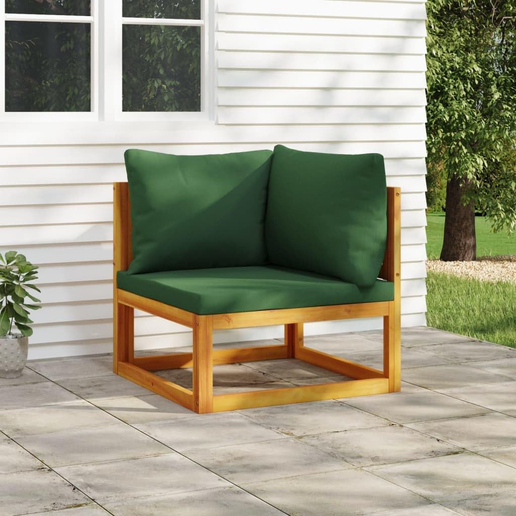 vidaXL Sectional Corner Sofa with Green Cushions - Outdoor Patio Furniture, Solid Acacia Wood, Modular Design, Comfortable Seating, Easy Assembly, Maintains Vibrancy