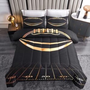 helloosuu boys comforter set, twin size, football themed, 3 pcs including 1 comforter & 2 pillowcases, all season use, black and gold