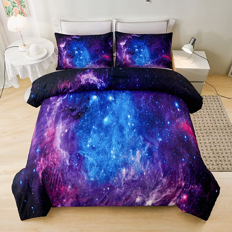 Helloosuu Galaxy Bedding Twin,Girls Purple Comforter Set,Twin Size Comforter Set for Boys Kids,Teen Girl Bedding Set Twin,Space Bedding,Kids Comforter Set for Girls,Twin Girl Comforter Set