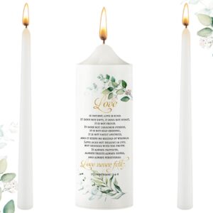 frienda unity candles for wedding ceremony set, unity wedding candles set, wedding ceremony candles, catholic religious wedding accessories extra large candle taper candles (leaf style)