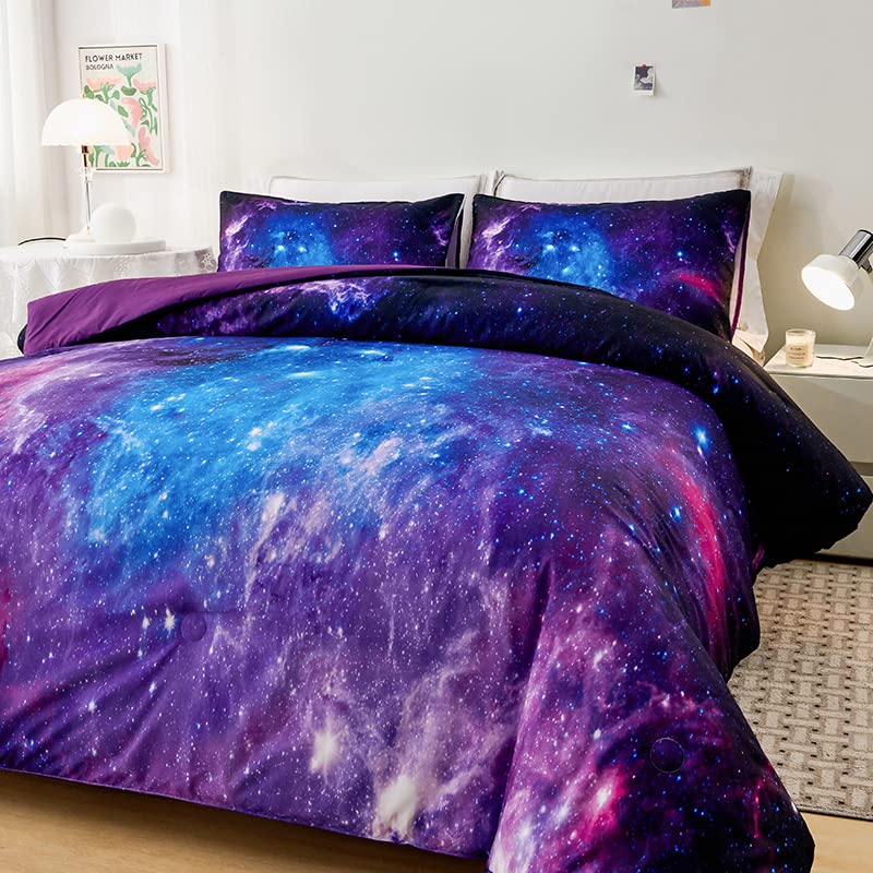 Helloosuu Galaxy Bedding Twin,Girls Purple Comforter Set,Twin Size Comforter Set for Boys Kids,Teen Girl Bedding Set Twin,Space Bedding,Kids Comforter Set for Girls,Twin Girl Comforter Set