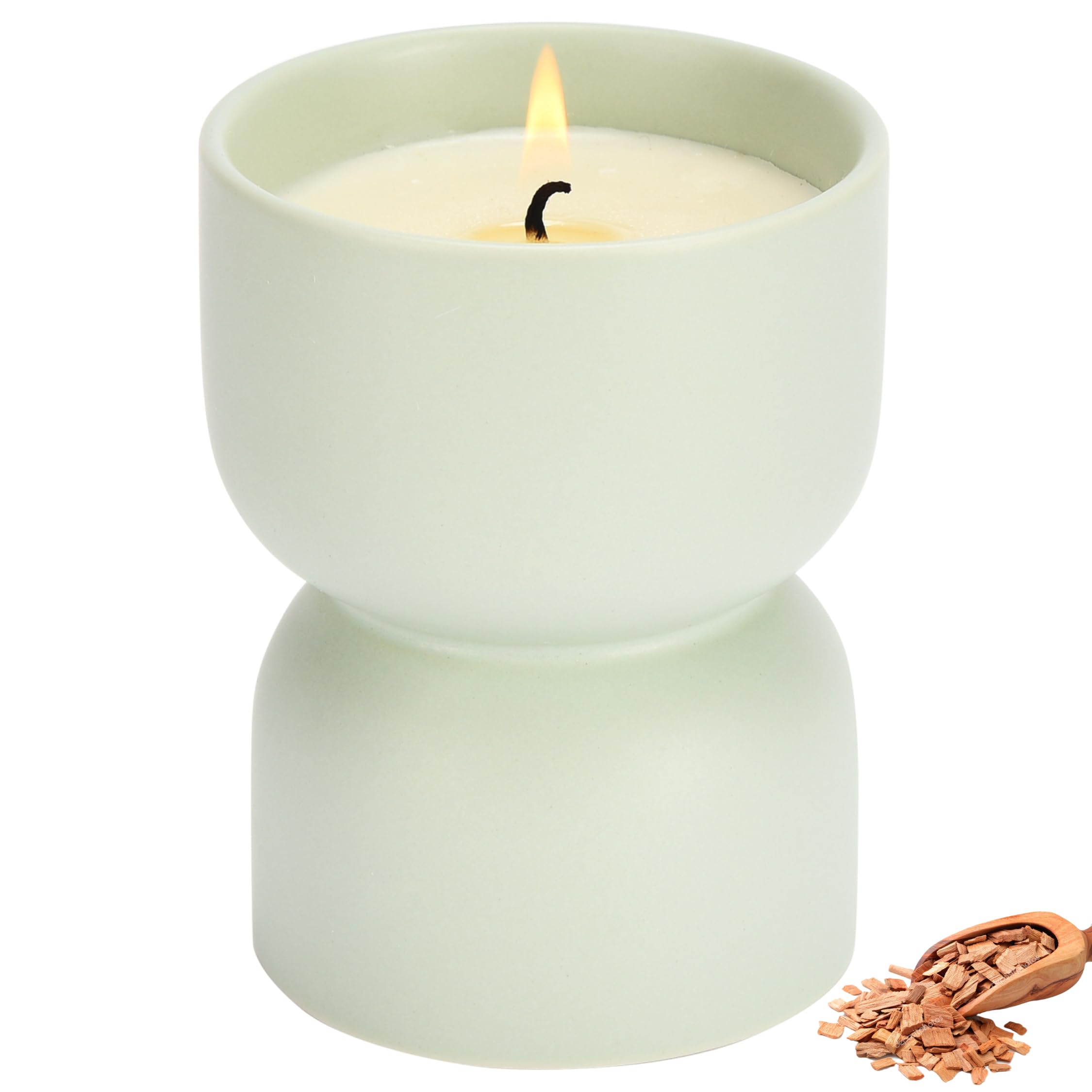 WHOLE HOUSEWARES Ceramic Scented Candle with Sandalwood Fragrance - Decorative Ligh Green Candle for Aromatherapy, Relaxation, and Home Decor - Elegant and Soothing Candle for Ambiance and Self-Care