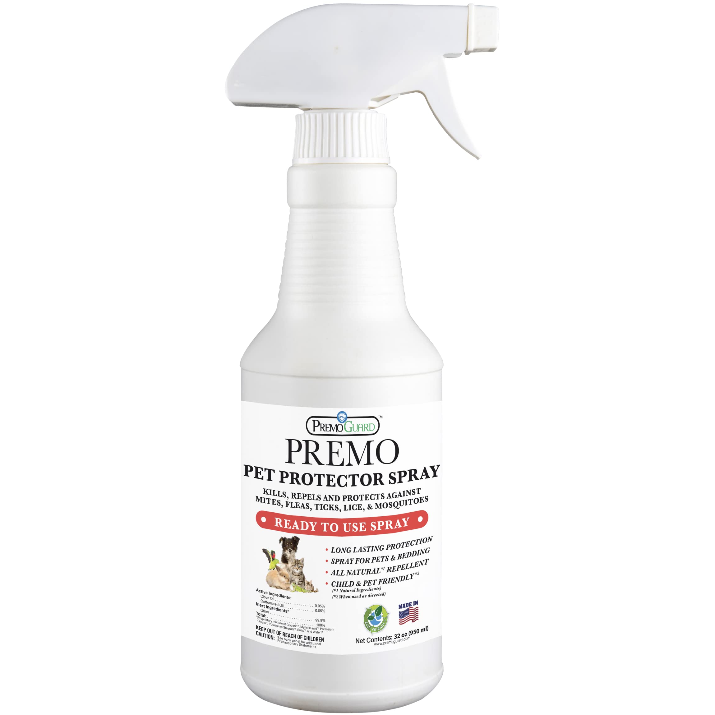 Pet Protector by Premo Guard 16 oz – Mite, Flea, Tick, & Mosquito Spray for Dogs, Cats, & Other Pets – Natural Plant Based Protection for Control, Prevention, & Treatment