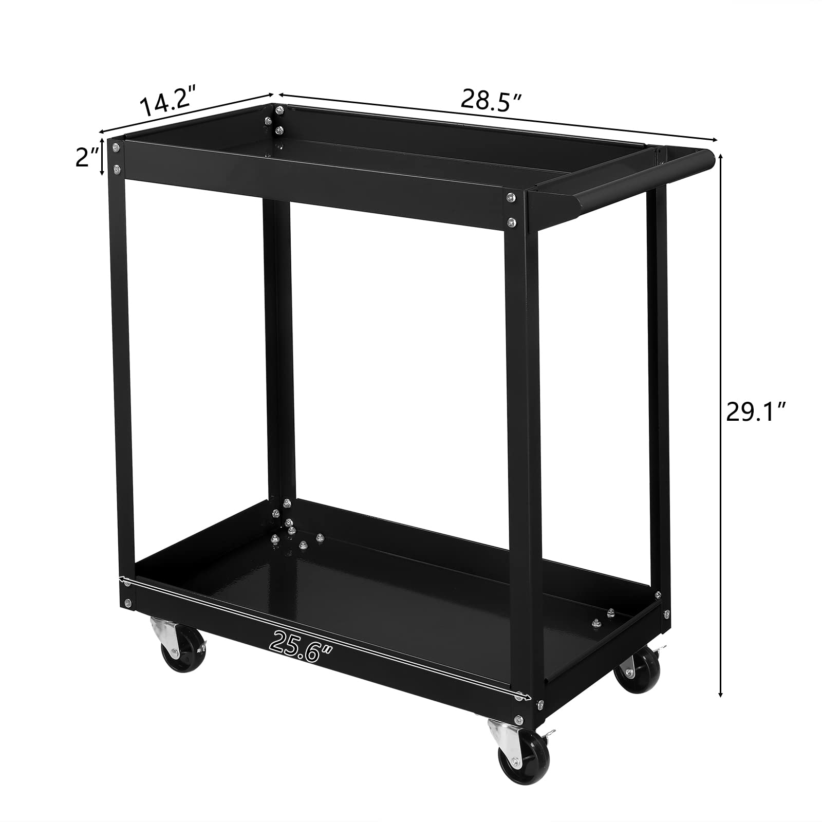 TUFFIOM 2 Tier Rolling Tool Cart, 220 LBS Capacity Industrial Service Cart w/Wheels, 2 Shelf Steel Utility Cart, Tool Storage Organizer for Mechanic, Garage, Workshop, Warehouse & Repair Shop, Black