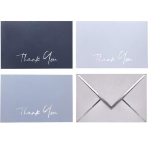 heavy duty thank you cards with envelopes - 36 pk - silver thank you notes 4x6 inches baby shower thank you cards wedding thank you cards small business graduation funeral teacher (dusty blue)