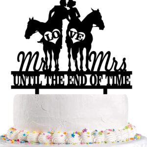 Yuezoloz Funny Cowboy Wedding Cake Topper - Cowboy Groom and Bride Riding Side by Side Kiss Each Other - Horse Riding Couple Cake Topper, Farmer Couple Cake Topper, Rustic Horse Wedding Cake Topper