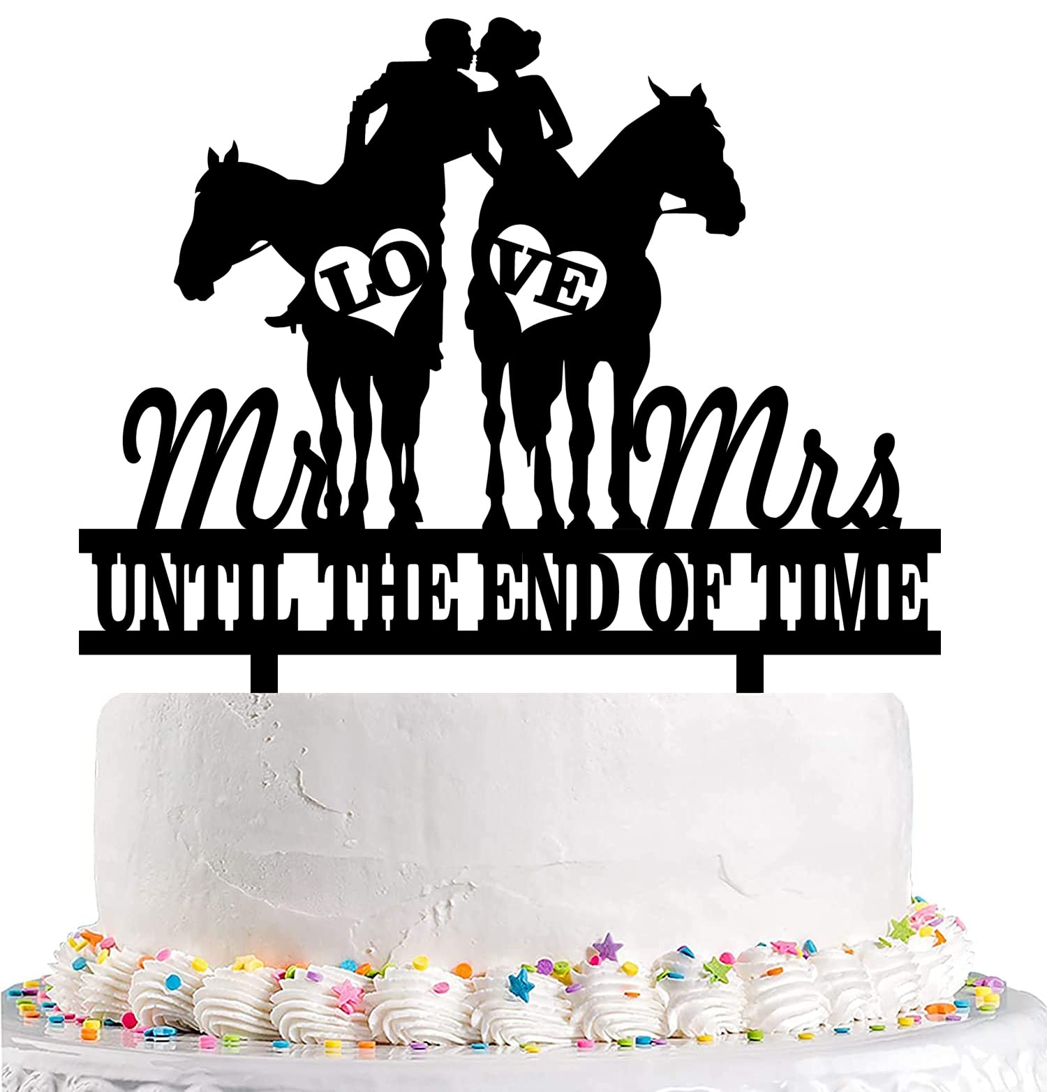 Yuezoloz Funny Cowboy Wedding Cake Topper - Cowboy Groom and Bride Riding Side by Side Kiss Each Other - Horse Riding Couple Cake Topper, Farmer Couple Cake Topper, Rustic Horse Wedding Cake Topper