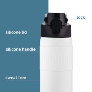 PREMIUM 24oz Double Insulated Water Bottle with Spout Lid – Stainless Steel Water Bottle – Leak Proof Metal Water Bottle – No Sweat – Reusable – Ice White, 23.6 oz